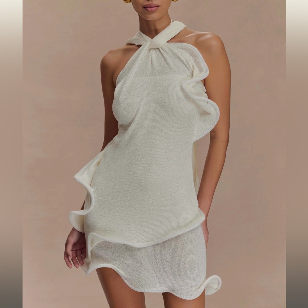 Meshki Cream Ruffle Mini Dress